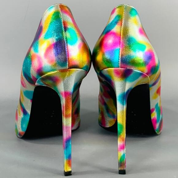 SAINT LAURENT Size 7.5 Metallic Silver Multi Color Leather Stiletto Pumps - Picture 3 of 11